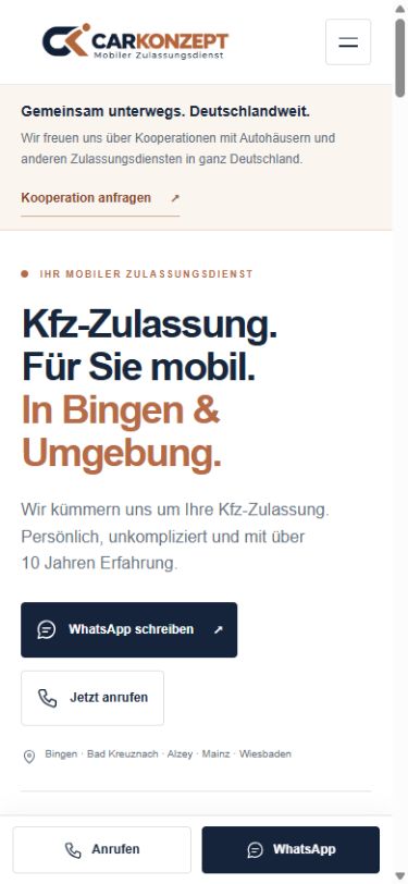 Mobile Ansicht der CARKONZEPT-Website